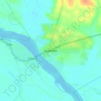 Sogakope topographic map, elevation, terrain
