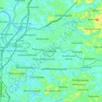 Kelaniya topographic map, elevation, terrain