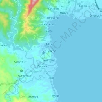 Bontoc topographic map, elevation, terrain