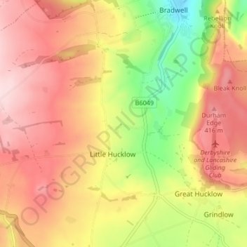 Coplow Dale topographic map, elevation, terrain