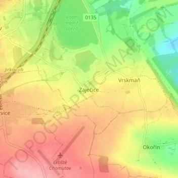 Zaječice topographic map, elevation, terrain