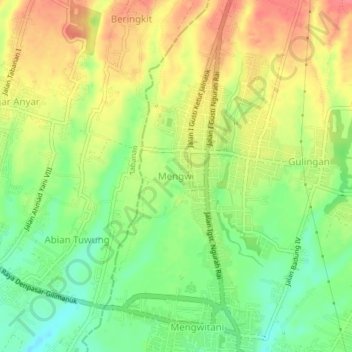 Mengwi topographic map, elevation, terrain