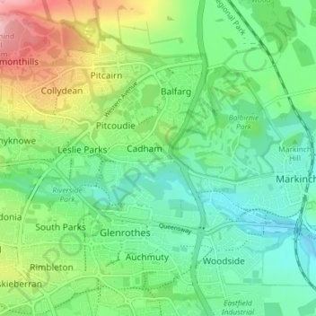 Cadham Village topographic map, elevation, terrain