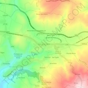Passo di Mirabella topographic map, elevation, terrain