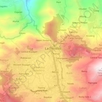 Town Proper topographic map, elevation, terrain