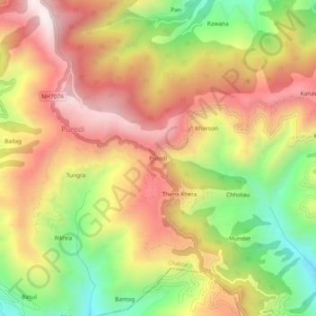 Purodi topographic map, elevation, terrain