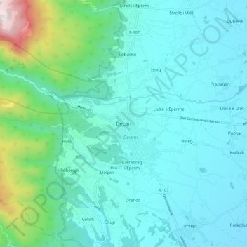 Deçan topographic map, elevation, terrain
