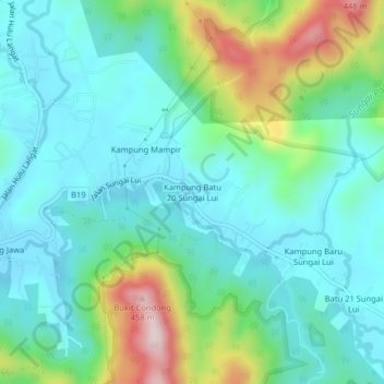 Kampung Batu 20 Sungai Lui topographic map, elevation, terrain