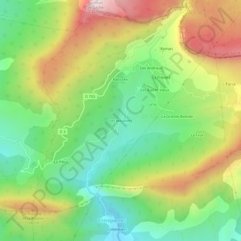 Les Meuniers topographic map, elevation, terrain