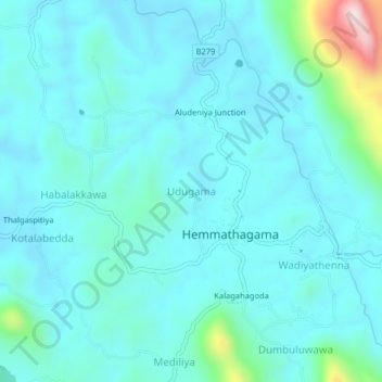 Udugama topographic map, elevation, terrain
