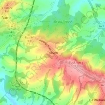 Telham topographic map, elevation, terrain