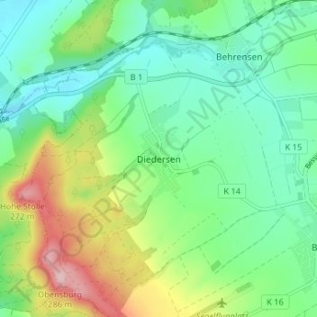 Diedersen topographic map, elevation, terrain
