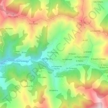 Urbiés topographic map, elevation, terrain