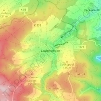Laufenselden topographic map, elevation, terrain