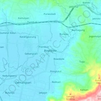 Rowokele topographic map, elevation, terrain