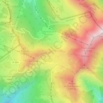 Col de Joux Plane topographic map, elevation, terrain