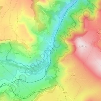 Le Pont du Vernet topographic map, elevation, terrain