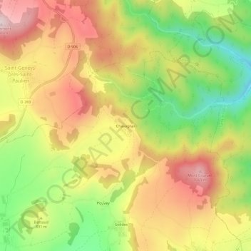 Chavagnac topographic map, elevation, terrain