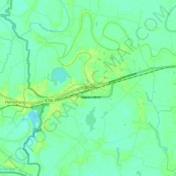 Benapole topographic map, elevation, terrain