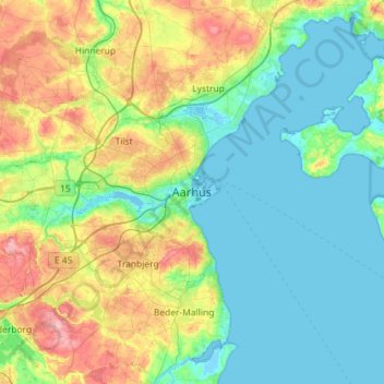 Aarhus topographic map, elevation, terrain