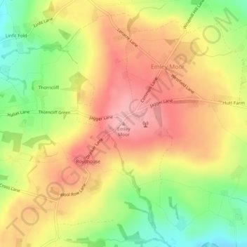 Emley Moor topographic map, elevation, terrain