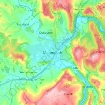 Monmouth topographic map, elevation, terrain