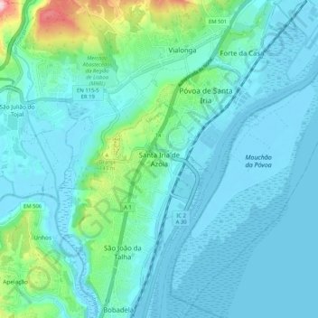 Santa Iria de Azoia topographic map, elevation, terrain