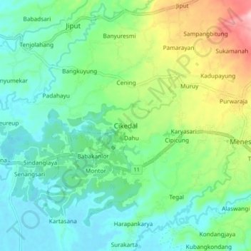 Cikedal topographic map, elevation, terrain