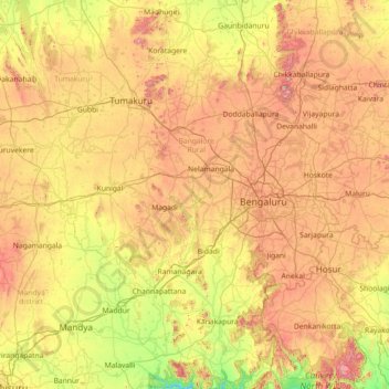 Bangalore Rural topographic map, elevation, terrain