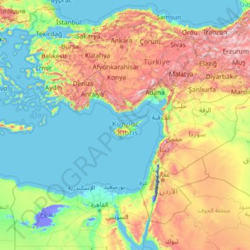 Cyprus topographic map, elevation, terrain