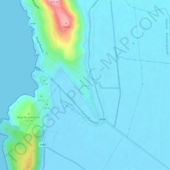 Çukë topographic map, elevation, terrain