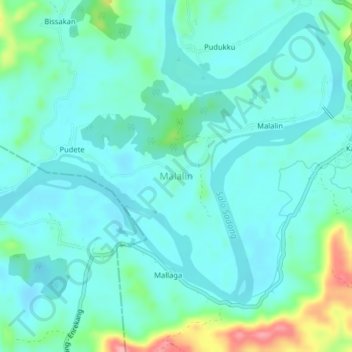 Malalin topographic map, elevation, terrain