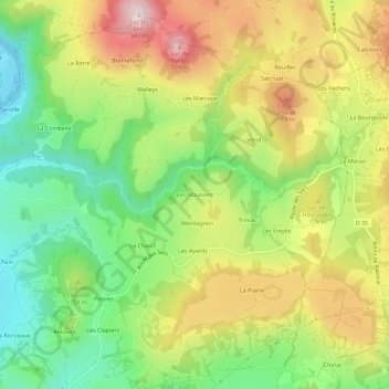 Les Mouniers topographic map, elevation, terrain