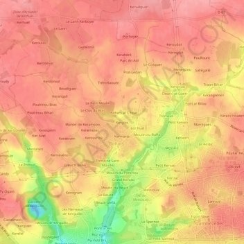 Kerglos topographic map, elevation, terrain