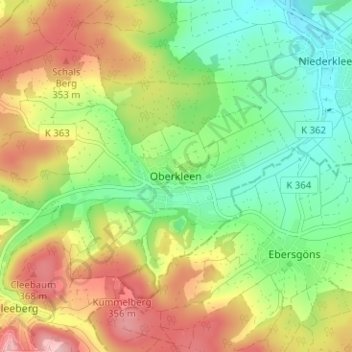 Oberkleen topographic map, elevation, terrain
