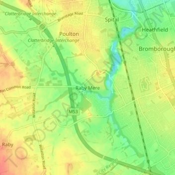 Raby Mere topographic map, elevation, terrain