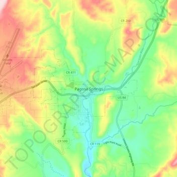 Pagosa Springs topographic map, elevation, terrain