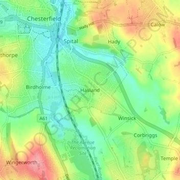 Hasland topographic map, elevation, terrain