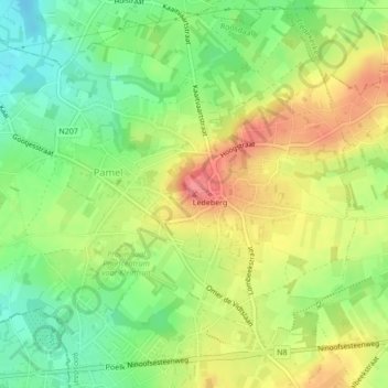 Ledeberg topographic map, elevation, terrain