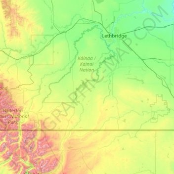 Cardston topographic map, elevation, terrain