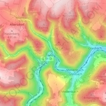Zirkel topographic map, elevation, terrain