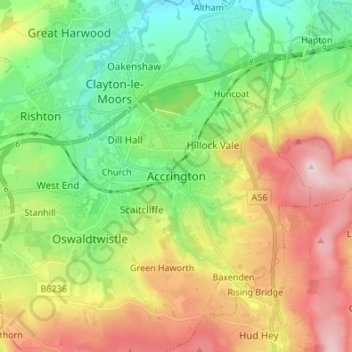 Accrington topographic map, elevation, terrain