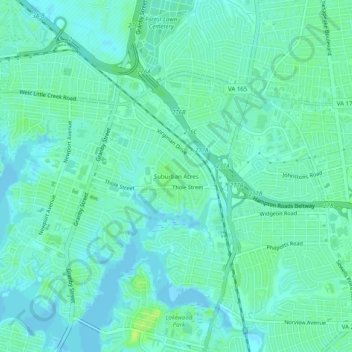 Suburban Acres topographic map, elevation, terrain