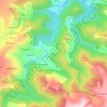 Os Niseiros topographic map, elevation, terrain