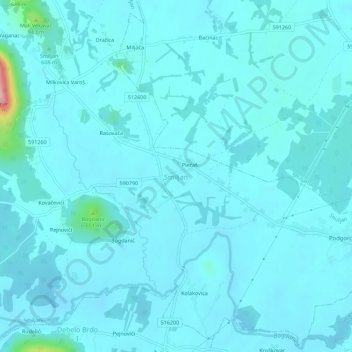 Smiljan topographic map, elevation, terrain