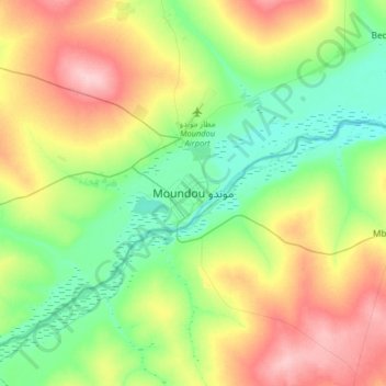 Moundou topographic map, elevation, terrain
