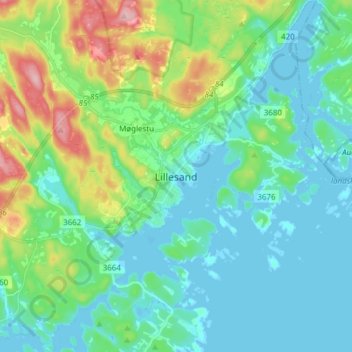 Lillesand topographic map, elevation, terrain