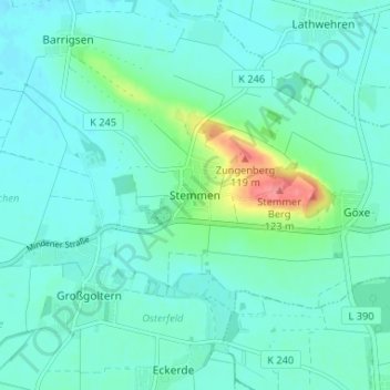 Stemmen topographic map, elevation, terrain