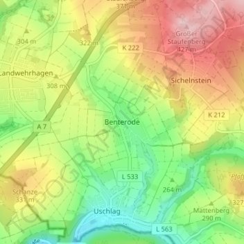 Benterode topographic map, elevation, terrain