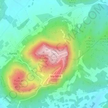Cura topographic map, elevation, terrain
